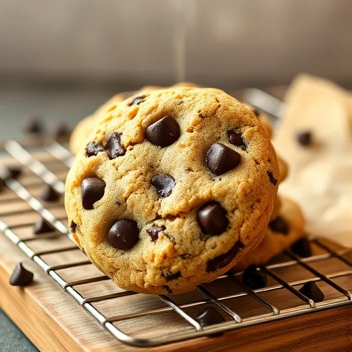 Best Chewy Chocolate Chip Cookies Recipe: Perfect Golden-Brown Edges Every Time 1 Stack of warm, chewy chocolate chip cookies with melted chocolate chips on a wooden cooling rack.