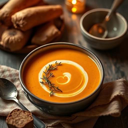 Best Sweet Potato Soup Recipe for Cozy Nights 1 Sweet Potato Soup — freshly made sweet potato soup dish styled with herbs, perfect for holiday gatherings. A warm and inviting recipe image ideal for Pinterest inspiration.