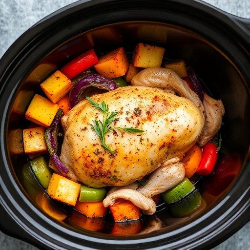Cozy Crock Pot Healthy Meals for Busy Weeknights 1 Cozy Crock Pot Healthy Meals — a slow cooker brimming with vibrant vegetables and tender chicken, creating an inviting, wholesome weeknight dinner scene.