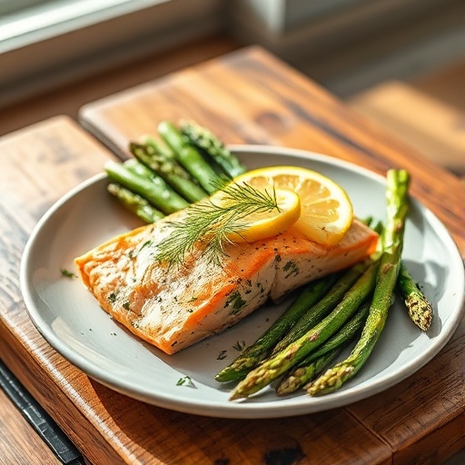 Delicious One-Pan Lemon Herb Salmon & Asparagus: Your Go-To Healthy Dinner 1 One-pan lemon herb salmon with roasted asparagus and fresh lemon slices on a plate.