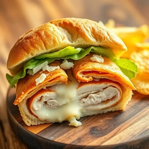 Easy Crunchy Chicken Caesar Sandwich Recipe: Your Go To Tasty Lunch Idea! 1 Close up of a crunchy chicken Caesar sandwich, cut in half, showing crispy chicken, lettuce, parmesan, and dressing.