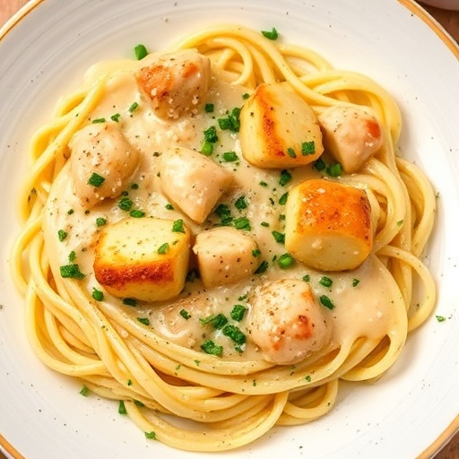 Easy Parmesan Garlic Chicken Pasta Recipe for a Healthy Dinner 1 Parmesan Garlic Chicken Pasta — golden chicken served over creamy garlic parmesan pasta, shot in soft lighting for comforting appeal.