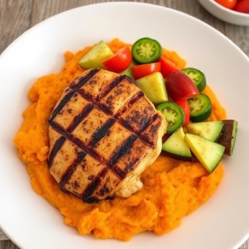 Easy Sweet Potato Meals for Busy Weeknights 1 Sweet Potato Meals — creamy mashed sweet potatoes paired with grilled chicken and colorful vegetables, wholesome weeknight dinner