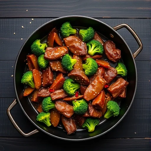 One Pan Chinese Beef and Broccoli: Easy Take Out Style Dinner in 30 Minutes 1 Close up of one pan Chinese beef and broccoli with tender beef, crisp broccoli, and a savory sauce, garnished with sesame seeds.