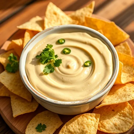 Easy Chuy's Creamy Jalapeño Dip Recipe: Copycat Flavor at Home 1 Creamy Chuy's style jalapeño dip in a white bowl with tortilla chips and cilantro garnish.