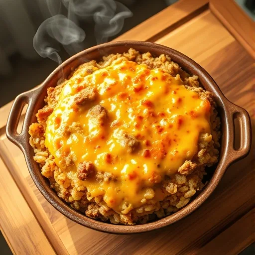 Easy Hamburger Rice Casserole: Ultimate Comfort Food 1 Close-up of a golden-brown Hamburger Rice Casserole, garnished with fresh parsley, ready to serve.