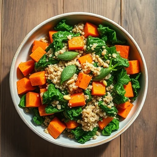Sweet Potato Kale Quinoa Salad: Healthy & Delicious 1 Close-up of a colorful Sweet Potato Kale Quinoa Salad with roasted sweet potatoes, fresh kale, and fluffy quinoa.