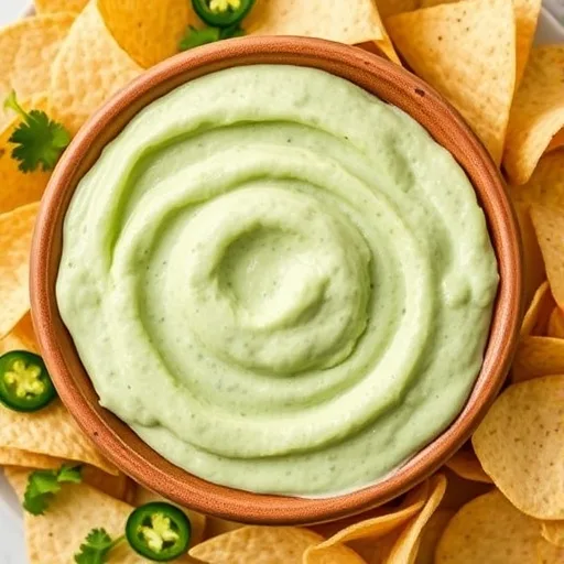 The BEST Copycat Chuy's Creamy Jalapeño Ranch Dip Recipe - So Easy! 1 Creamy green jalapeno ranch dip with tortilla chips and fresh jalapenos.
