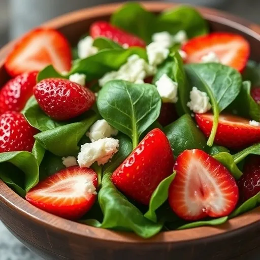 Strawberry Spinach Salad: Fresh & Easy Recipe 1 Close-up of a refreshing strawberry spinach salad with fresh berries, green leaves, and balsamic glaze.